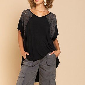 Pol Long Oversized Fit Boho Chic Black T Shirt